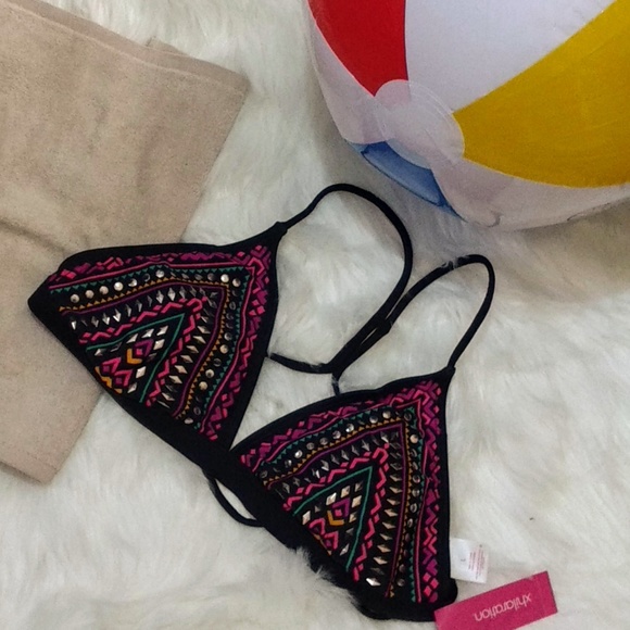 Xhilaration Women's Triangle MultiColor Bikini Top - Picture 2 of 8